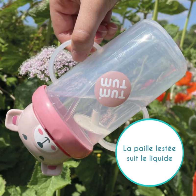 Tasse et Paille en Silicone Rose - Mushie
